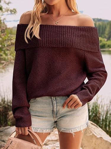 LILLUSORY Off The Shoulder Sweater Oversized Fall Going Out Tops | Stay Put Neckline Ultra Soft Knit Cute Sexy Date Night Sweater Dress winter Trendy Fashion Outfits Casual Clothes thumbnail 2