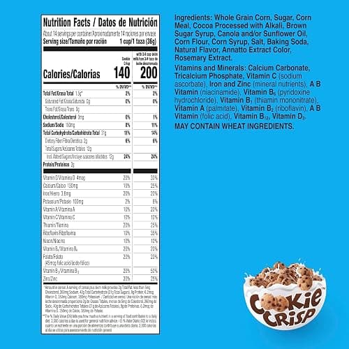 Cookie Crisp Breakfast Cereal, Chocolate Chip Cookie Taste, Made with Whole Grain, Family Size, 18.3 oz thumbnail 2