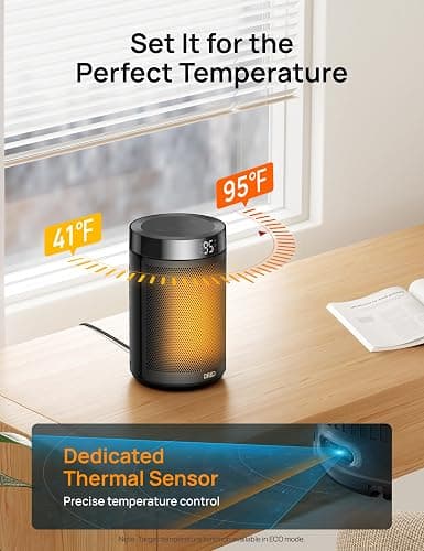 Dreo Space Heater, Portable Electric Heaters for Indoor Use with Thermostat, Digital Display, 1-12H Timer, Eco Mode and Fan Mode, 1500W PTC Ceramic Fast Safety Heat for Office Bedroom Home, Black thumbnail 6
