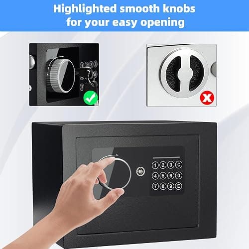 Digital Electronic Money Safe, Steel Security Lock Box with Keypad, Office Hotel Business Jewelry Gun Cash Safe, 0.23 Cubic Feet, 9.06" W x 6.69" D x 6.69" H（black） thumbnail 4