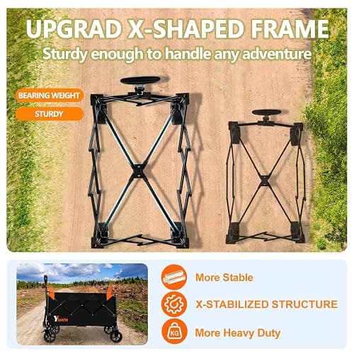 Collapsible Wagon Cart with Wheels Foldable, Folding Wagon Cart with All Terrain Wheel, Large Grocery Carts On Wheels, Heavy Duty Utility Wagons for Shopping Beach Sports Fishing Camping, 110L, Black thumbnail 3