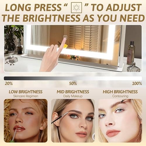 Vanity Mirror with Lights 22"x18", Lighted Makeup Mirror with 10X Magnification, Smart Touch 3 Colors Dimmable, 360° Rotation, Women Gift, Dresser Mount, Bathroom (White) thumbnail 4