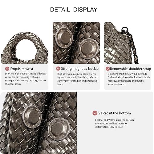 OUYGZOU Woven Tote Bag for Women with Coin Purse, Foldable Chain Small Crossbody Handbags, Fashion Shoulder Bag, Hobo Satchel thumbnail 5