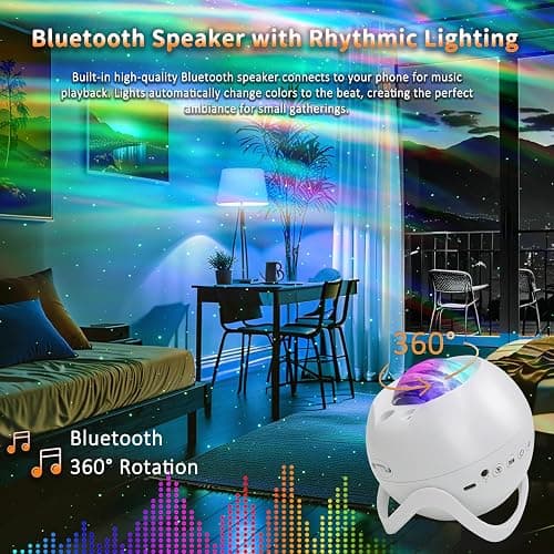 Star Projector Galaxy Projector for Bedroom, White Noise Bluetooth Speaker Northern Lights Projector, Suitable Gaming, Home Theater, Adult, Christmas Mood Night Light thumbnail 8