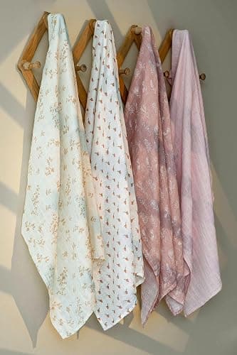 CIVARUA KIDS Muslin Swaddle Blankets for Newborn, 4 Pack Cotton Baby Blankets for Girls, Large 31.5 x 43.3 Breathable Soft Receiving Blanket, Essentials Swaddle Wrap Burping Clothes, Flowers thumbnail 8