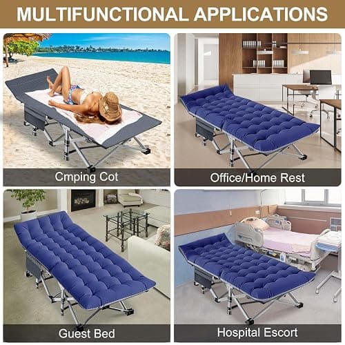 DoCred Oversized XXL Folding Camping Cot with Mattress, 2 Pack 32" Wide Cot | Heavy Duty Sleeping Cot Bed for Adults Portable Outdoor Bed with Carry Bag, Travel Camp Cots thumbnail 9