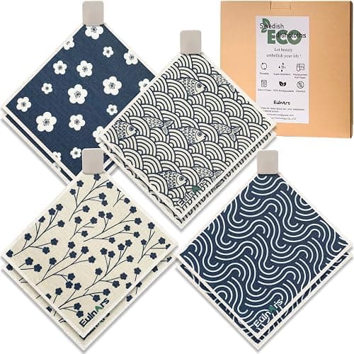 Eulnars Swedish Dishcloths for Kitchen, 8 Pack Japanese Pattern Reusable Paper Towels with Clips, Non-Scratch Swedish Dish Towels, Super Absorbent Cellulose Dish Cloths, No Odor - Image 1