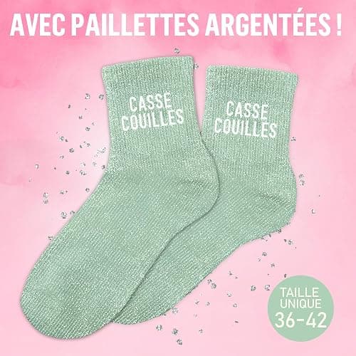 MASSA Chaussettes Paillettes - Taille Unique - Connasse, Bichette, Chaton, Bad Bitch, Patate, Casse Couilles, Blondinette, Brunette, Anti Connard, Tana - Chaussettes à Paillettes thumbnail 2