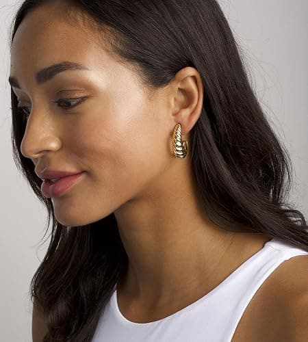Gold Hoop Earrings Set for Women, 18 Pairs Hypoallergenic Statement Open Pearl Hoops Earring for Multipack, Gold Chunky Hoop Earrings for Women Trendy Jewelry thumbnail 2