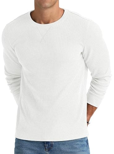 NITAGUT Mens Waffle Crewneck Shirts Slim Fit Long Sleeve Casual T-Shirt - Image 1