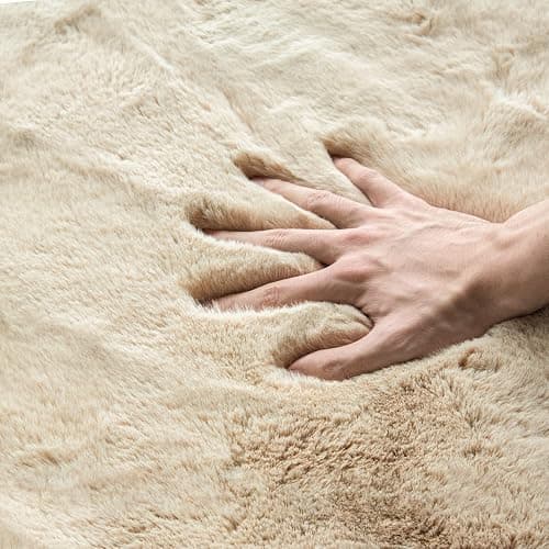 ORINOVA Teppich Beige Rund Flauschig 90 cm Kunstfell Runder Teppich Schlafzimmer Fellteppich Wohnzimmer Kinderzimmer Klein Deko Kuschelig Waschbar thumbnail 6