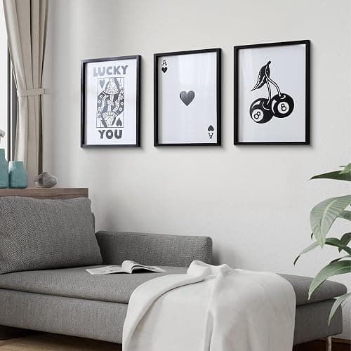 HKBS Framed Black and White Poker Wall Art Decor 12"x16", Set of 3 Trendy Retro Print Wall Decor for Living Room Bathroom Bedroom Game Room Dorm Bar thumbnail 6