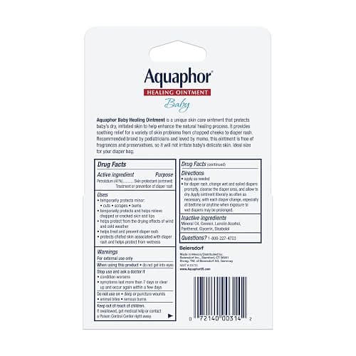 Aquaphor Baby Healing Ointment Advanced Therapy Skin Protectant for Chapped or Dry Skin, Drool Rash and Diaper Rash Ointment, Hypoallergenic Baby Essentials, Travel Size, 0.35 Oz Tube, Pack of 2 thumbnail 7
