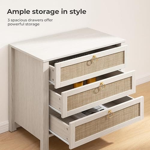 SICOTAS Nightstand Set of 2 with Drawers, Rattan Nightstands, Large Modern Boho Night Stand Wide Bedside Tables for Bedroom thumbnail 5