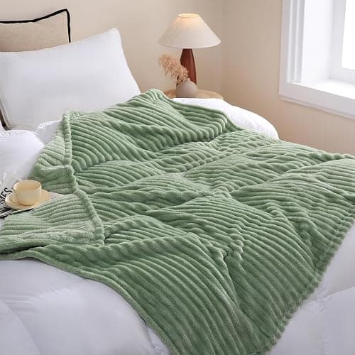 Linecooo Sage Green Fleece Throw Blanket 50”×60” for Couch Sofa Livingroom | Super Soft Cozy Plush Microfiber Flannel Bed Blanket Striped Design Lightweight Home Decor Gifts for Adults Mom Women thumbnail 4