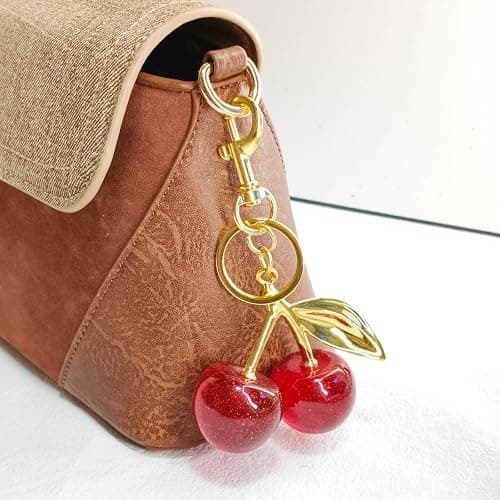 Sparkling Cherry Keychain for Women, Cute Bag Charm & Purse Accessory, Handbag Keyring Charm Gifts thumbnail 4