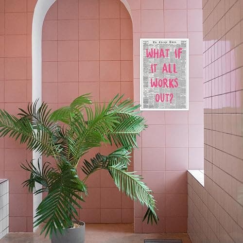 Liyark Retro Trendy Newspaper Canvas Wall Art - 'What If All Works Out' Positive Affirmation Quote - Pink Font - Minimalist Home Decor - 12x16in Unframed - Black 01 Unframed - 12L" x 16W" thumbnail 5