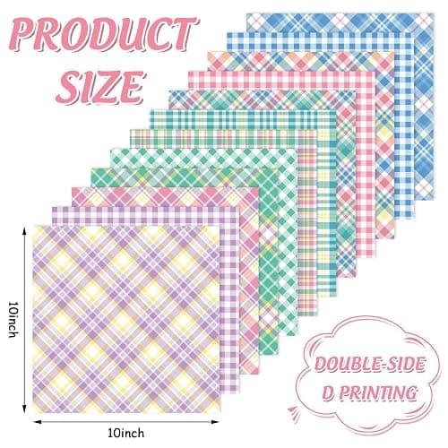 Whaline 12 Pcs Plaid Pastel Cotton Fabric Bundles 10 x 10 Inch Purple Green Pink Blue Plaid Fabric Square Buffalo Plaid Quilting Patchwork for Spring DIY Craft Home Party Decor thumbnail 2