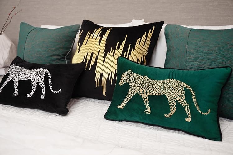vctops Soft Velvet Embroidery Lumbar Decorative Throw Pillow Covers Leopard Pattern Cushion Case for Sofa Bedroom Couch (Black,12"x20") thumbnail 5