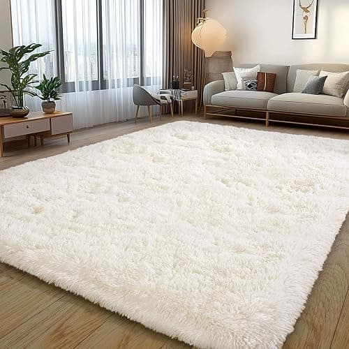 Cream White Plush Rug for Living Room Fuzzy Carpet for Bedroom Dorm, Non-Slip High Pile Rug, Shag Rug for Playroom Nursery Home Office Decor 6X9 Ft thumbnail 2