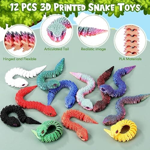 Honoson 12 Pcs 3D Printed Fidget Toy 3D Printed Snakes Small Animal Toy Flexible Cute Articulating Pet Stress Relief Fidget Toys for Play and Display(13cm) thumbnail 4
