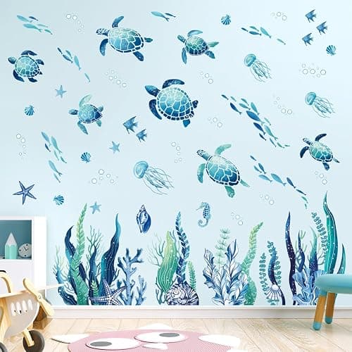 decalmile Under The Sea Seaweed Wall Decals Sea Turtle Ocean Grass Jellyfish Wall Stickers Baby Nursery Bedroom Bathroom Wall Decor thumbnail 2