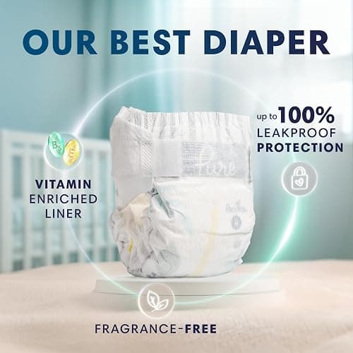 Pampers Pure Protection Baby Diapers, Size 0 (>10 lbs), 76 Count, Up to 100% Leakproof, Premium Plant-Based Skin Protection, Hypoallergenic Soft Diapers thumbnail 2