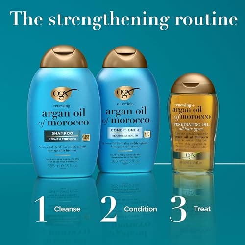 OGX Renewing + Argan Oil of Morocco, Cold-Pressed Argan Oil for Hair Penetrating Treatment & Shine, Moisturizing & Strengthening Silky Oil for All Hair Types, Paraben & Sulfate Free, 3.3 fl oz thumbnail 5