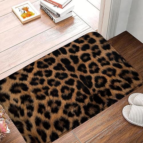 DSMEUE Leopard Print Bath Mat Brown Black Cheetah Animal Wildlife Vintage Bathroom Kitchen Toilet Rugs,18x30 Inch(Low Pile) thumbnail 3