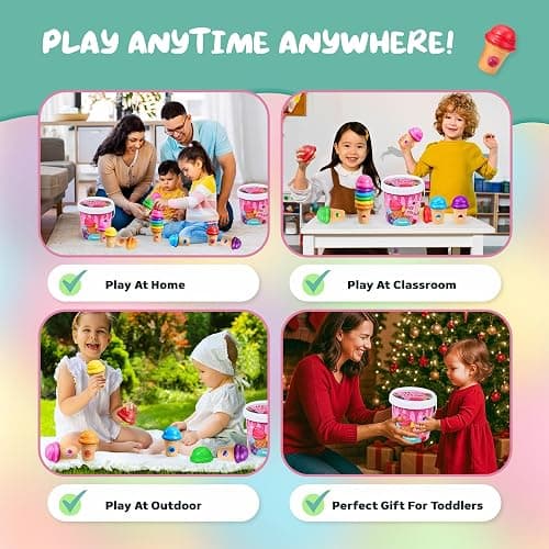 JoyCat Ice Cream Toy Set for Toddlers 1-5,Color Sorting & Stacking Toys | Match colors, stack scoops and serve pretend ice cream; included 7 cones and scoops support counting and little-hand play thumbnail 9