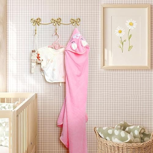 KYIAANY Gold Bow Hooks for Girls: Cute Triple Bows Hooks Wall Mount for Nursery Bedroom Bathroom for Hanging Towel Bag Robe Jewelry - Metal 3 Hooks Coquette Room Decor for Girly Daughter Kids Baby thumbnail 2
