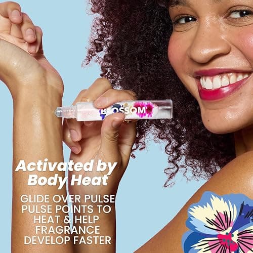 Blossom Roll on Perfume for Women Alcohol Free Rollerball Perfume Oil with Essential Oils, Infused with Real Flowers, Made in USA, 0.3oz, 3 pack Mini Gift Set, Hibiscus/Honey Jasmine/Rose thumbnail 3