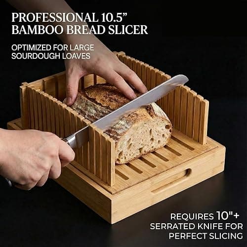 Bread Slicer for Sourdough Rounds, Bread Slicing Guide for Homemade Bread, Wide Bamboo Base for Artisan Loaves, Compact Design, Doubles as Serving Tray (No Knife) thumbnail 3