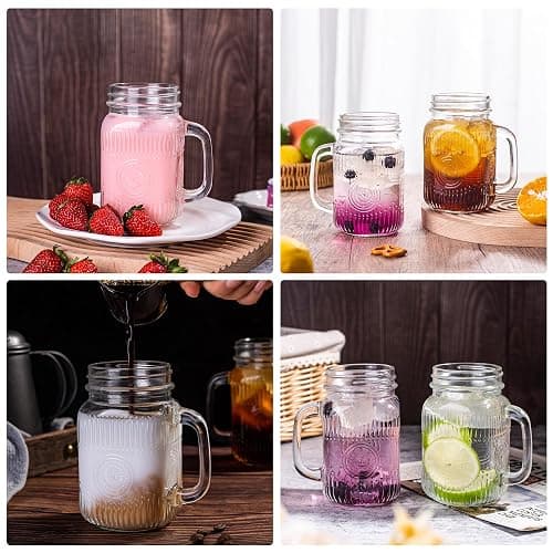 Amzcku vintage Clear Drinking Jar 16 OZ Drinking Jars with Comfortable Handle for Party Beverages 6 pcs thumbnail 4