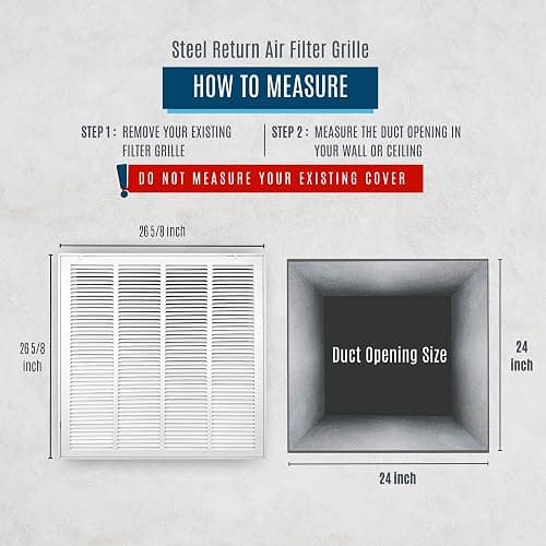 Fits 24x24 Duct Opening | Steel Return Air Filter Grille by Handua [Removable Door] | Vent Cover Grill | White | HVAC Cold Air Intake Grille | Out Dim: 26 5/8"W X 26 5/8"H thumbnail 2