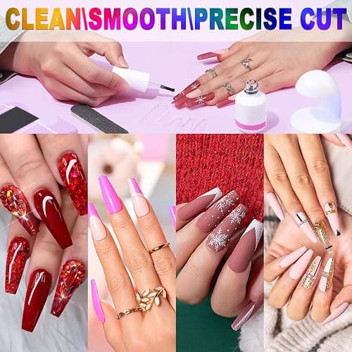 Acrylic Nail Cutter with Magnet Sizer & Length Measurement,Adjustable Stainless Nail Trimmer for Salon Home Nail Art, Professional Nail Clippers for Precise Manicures (Rainbow) thumbnail 7