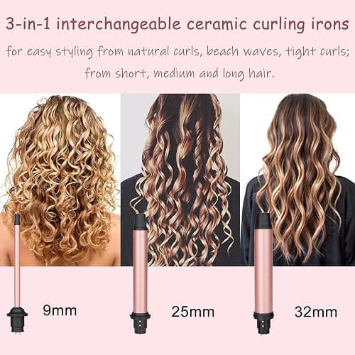 Fer à Boucler Boucleur a Cheveux Céramique Fer à Friser 3 en 1 avec LCD Écran pour créer de grosses vagues, Multifonction Interchangeable 9-32mm boucleur a cheveux avec Gant thumbnail 2