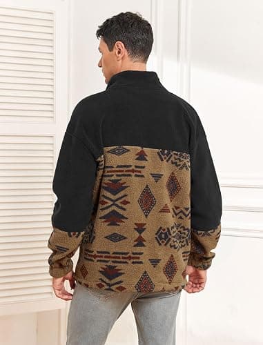 ZAFUL Men Ethnic Aztec Printed Fluffy Fuzzy Jacket Plush Fleece Casual Stand Collar Zip Outwear Cardigan Coat with Pockets thumbnail 5