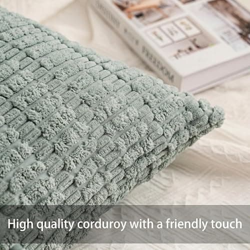 Aegero Pack of 2 Corduroy Decorative Throw Pillow Covers 18x18 Inch, Aqua | Fall Soft Striped Pillow Covers Modern Farmhouse Home Decor Christmas Throw Pillow Covers for Sofa Living Room Couch Bed thumbnail 2