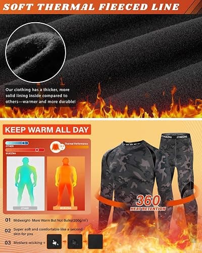 Muezna Men's Thermal Top and Bottom Set Underwear Long Johns Base Layer with Soft Fleece Lined thumbnail 2