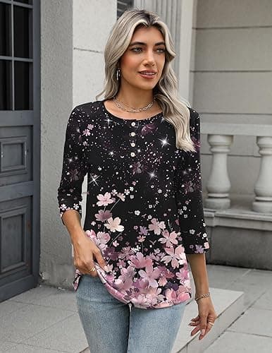 Zeagoo 3/4 Length Sleeve Women Tops Crew Neck Blouses Dressy Casual Summer T Shirts Loose Fit Business Work Clothes thumbnail 4