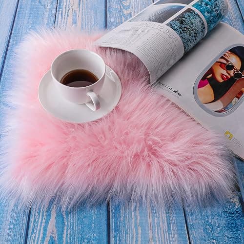 WLLHYF 10 Inches Mini Square Faux Fur Rug， Small Fluffy Area Rug Cushion for Living Room Sofa Bedroom Floor Soft Square Chair Cover Seat Pad Nail Mat for Photographing Background of Jewelry thumbnail 2