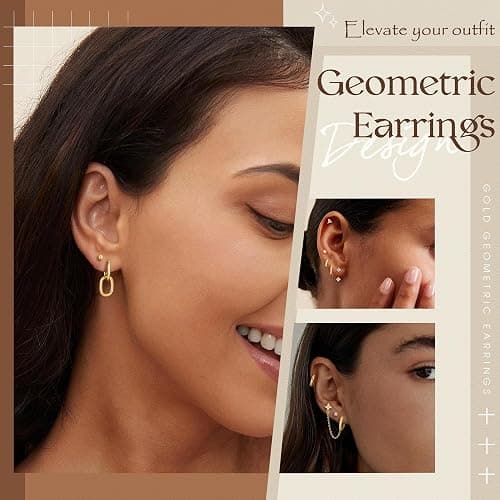 Turandoss 13 Pairs Gold Hoop Earrings for Women, Hypoallergenic 14K Gold Plated Hoop Stud Huggie Pearl Earring Set, Dainty Flat Back Cartilage Earring Stacks for Multiple Piercings thumbnail 5