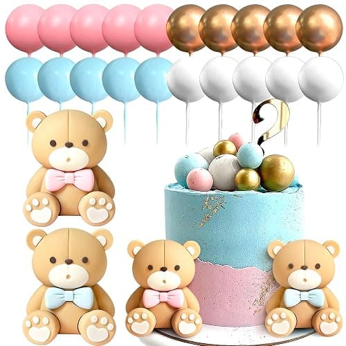 JeVenis Gender Reveal Kuchen Dekoration Gender Reveal Party Deko Junge oder Mädchen Tortendeko Babyparty Dekoration Teddybär Geburtstagstorte Deko - Image 1