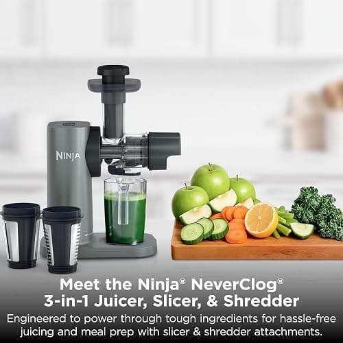 Ninja NeverClog 3-in-1 Juicer, Slicer & Shredder, 32oz Vessel, JC152 | NeverClog auger juices non-stop, plus slicing & shredding attachments. Total Pulp Control, 32-oz vessel, dishwasher safe thumbnail 3