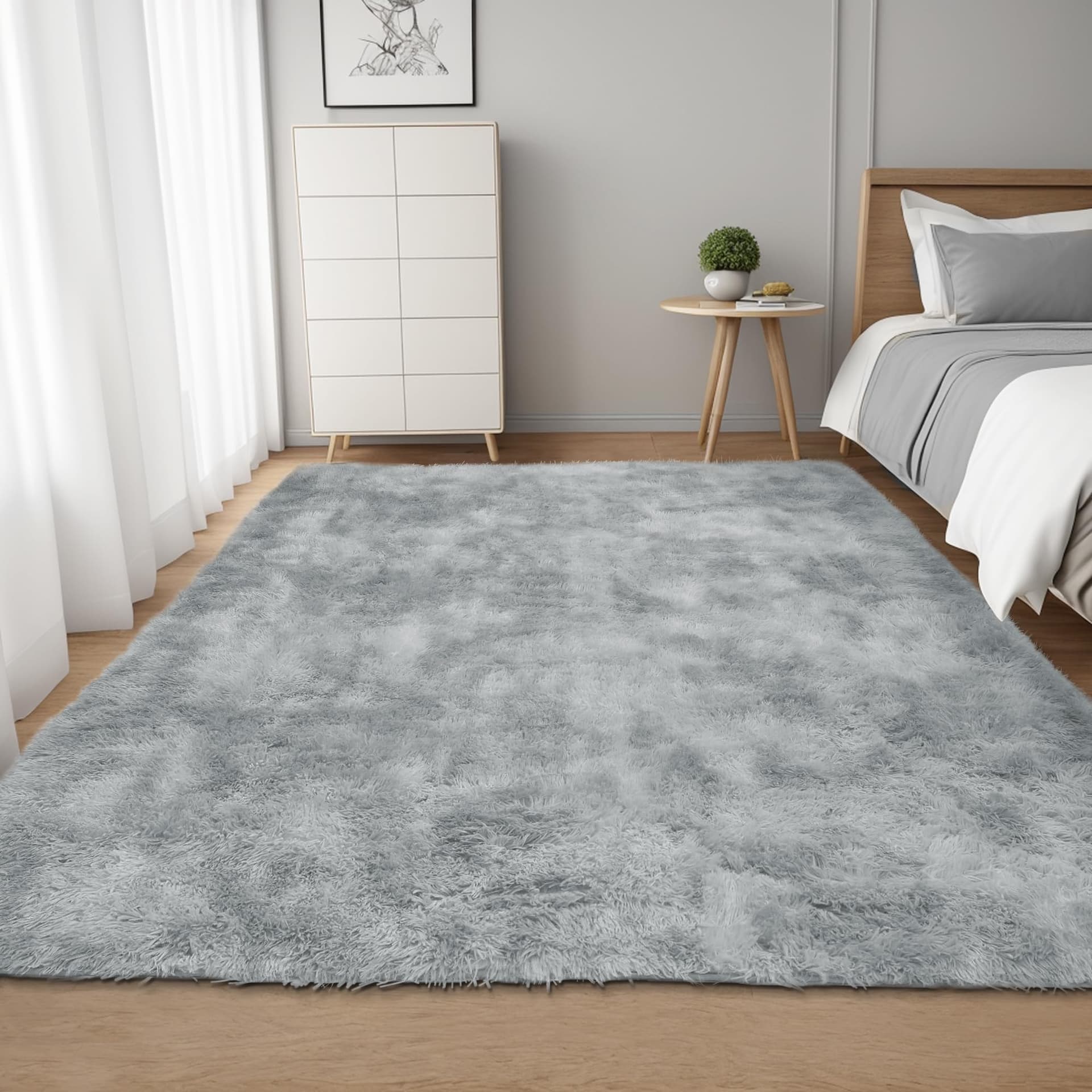 Youzi Fluffy Rugs for Bedroom Livingroom, Soft Shaggy Plush Fur Area Rug Washable Modern Tie-dye Fuzzy Gray Carpet for Entryway Bedside Floor Rug Child Playroom, 120x160cm Grey - Image 1