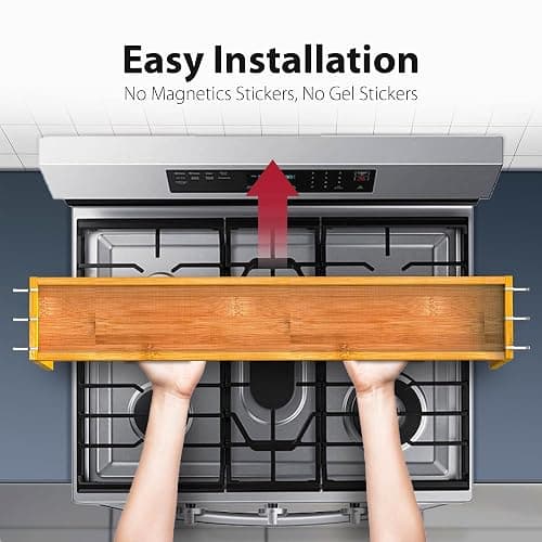 IIIOIIIA Bamboo Over the Stove Spice Shelf for Kitchen, 31.5" Spice Rack Organizer Shelf with 6 hooks, 11.4" Height Extra Storage Countertop, Easy to Assemble thumbnail 4