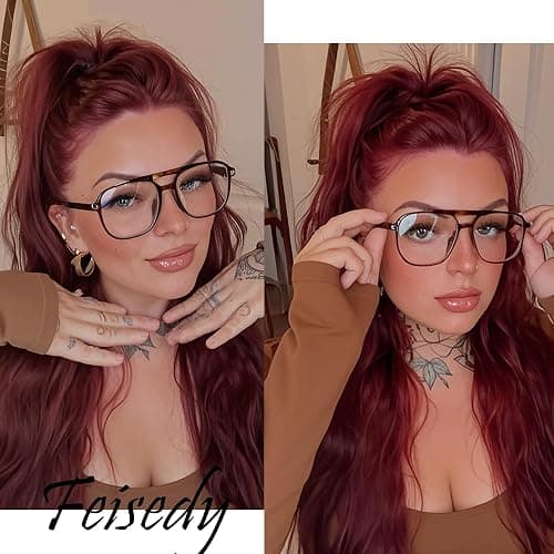 FEISEDY Blue Light Blocking Glasses Fake Nerd Clear Square Computer Lightweight Aviator Glasses Frame Oversized B2866 thumbnail 2