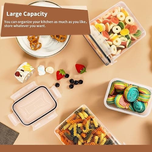 PRAKI Airtight Food Storage Container Set with Lids, 16 Pcs Plastic Dry Food Canisters for Kitchen Pantry Organizers and Storage, Ideal for Cereal, Flour & Sugar - Labels, Marker(Black) thumbnail 4
