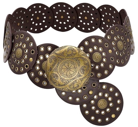 WULIQIUQIU Wide Disc Belt for Women Boho Concho Leather Belts Vintage Western Waist Belt - Image 1